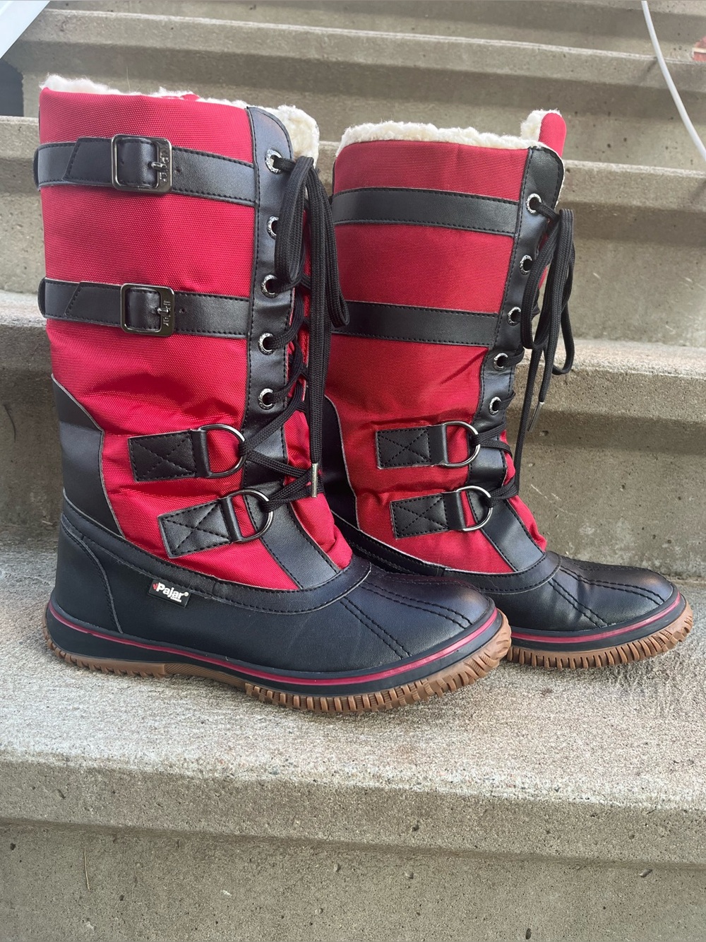 Pajar Canada Red Winter Boots Waterproof -30°C Faux Shearling Size 9-9.5
